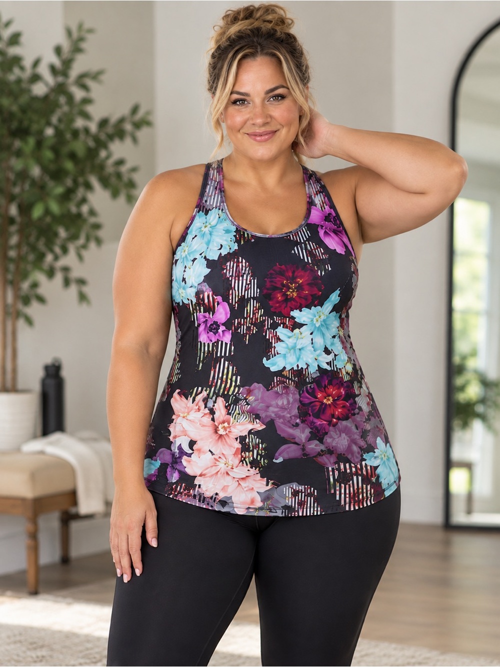 Calia by Carrie Underwood Floral Strappy Racerback Workout Tank Top 2X